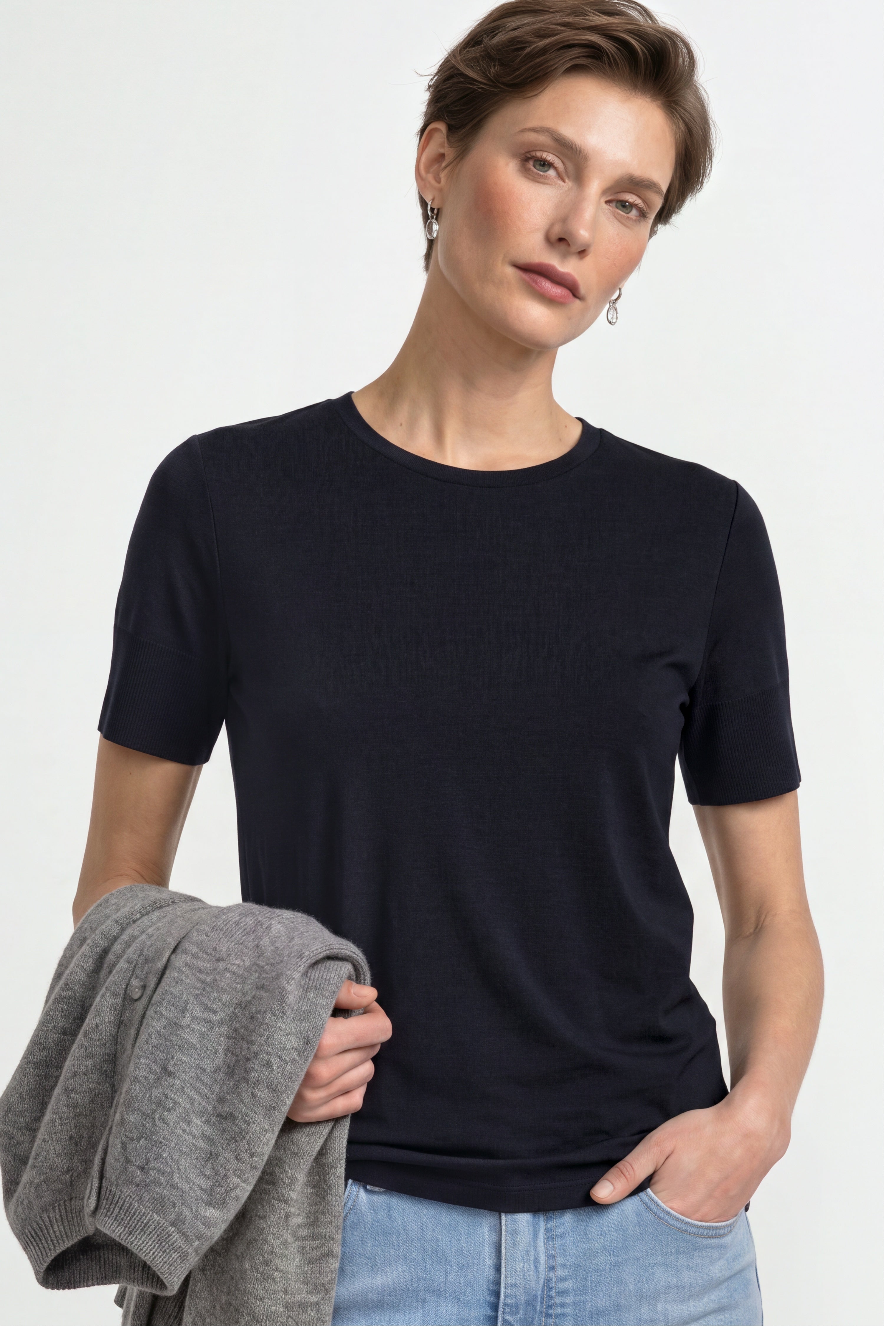 T-Shirt mit gerippten Ärmelabschlüssen-Rich & Royal