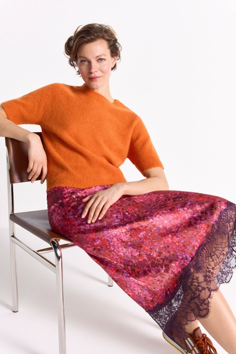 Satin Midi Skirt with Lace – Look-Rich & Royal