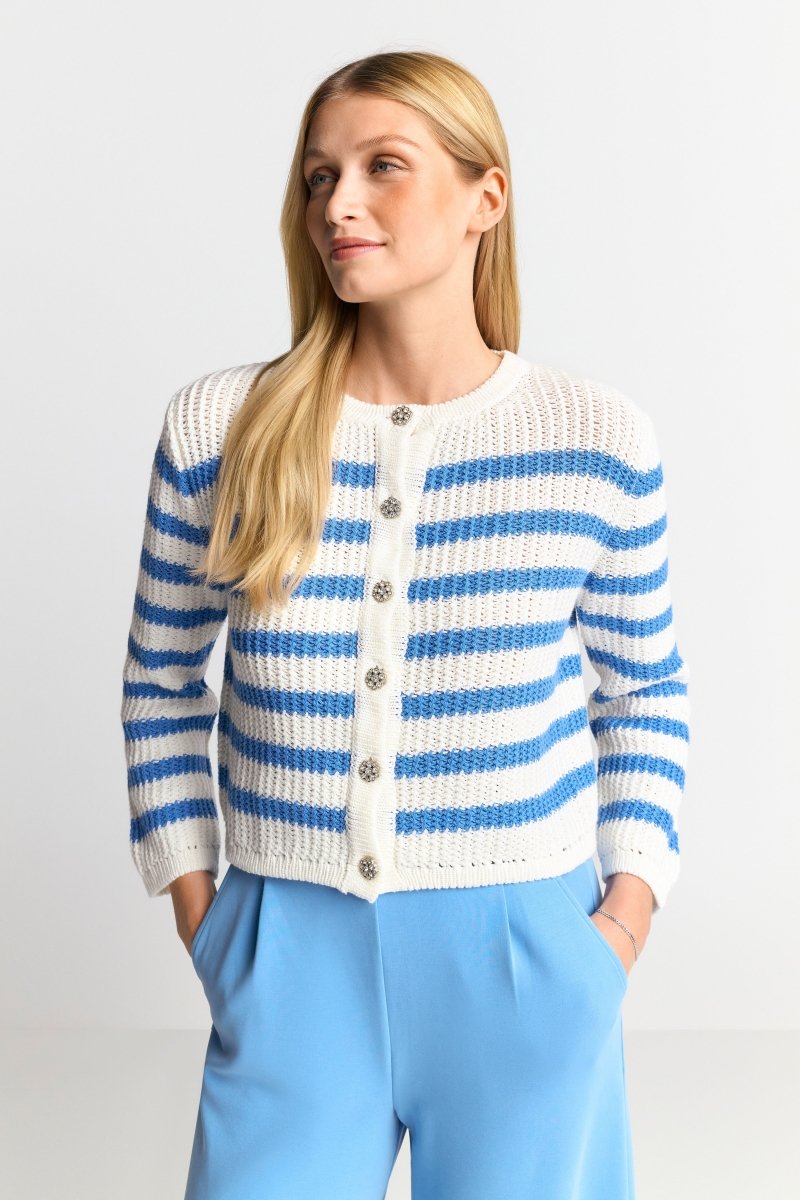 Gestreifter Cardigan mit Kristallknöpfen-Rich & Royal