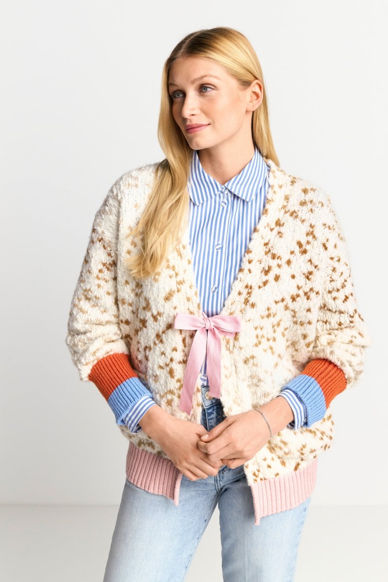 Cardigan mit Kontrastbündchen und Schleife-Rich & Royal