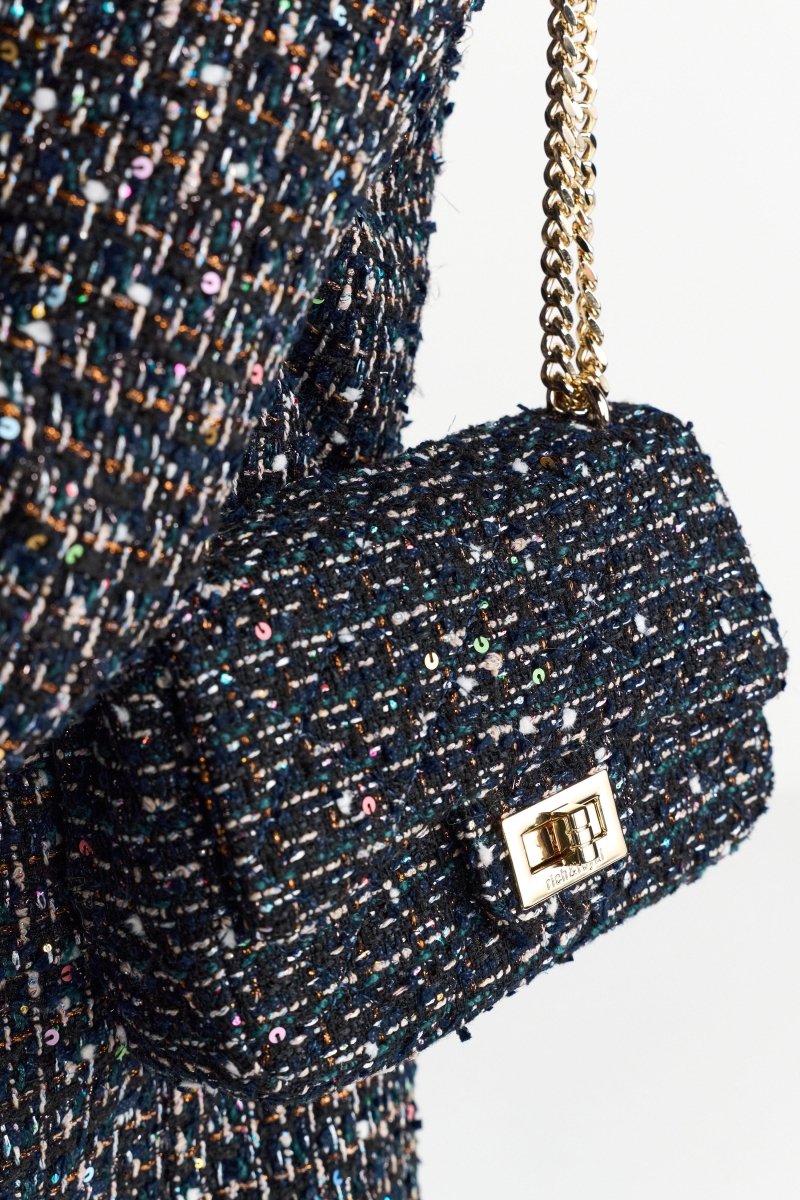 Bouclé-Tasche mit Goldkette-Rich & Royal