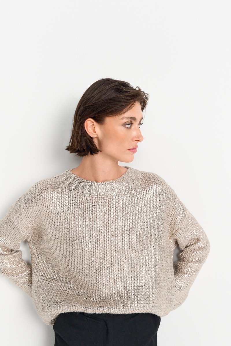 Glänzender Grobstrickpullover-Rich & Royal