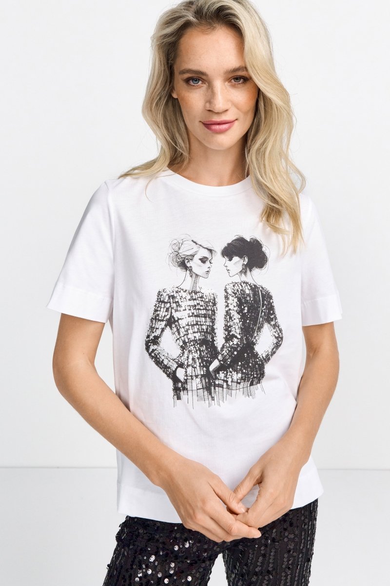 Weißes T-Shirt mit Fashion-Print-Rich & Royal