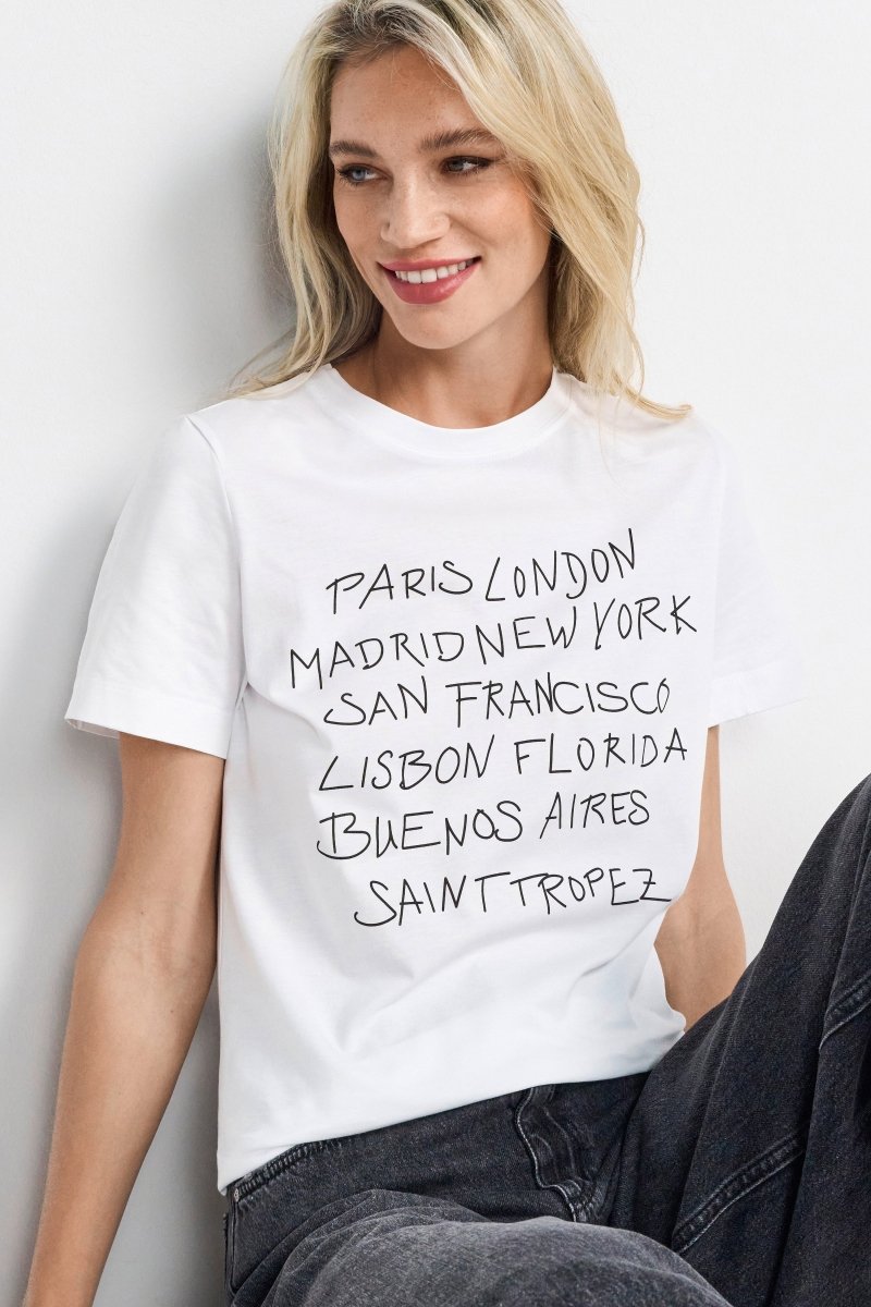 Weißes T-Shirt mit Metropolen-Print-Rich & Royal