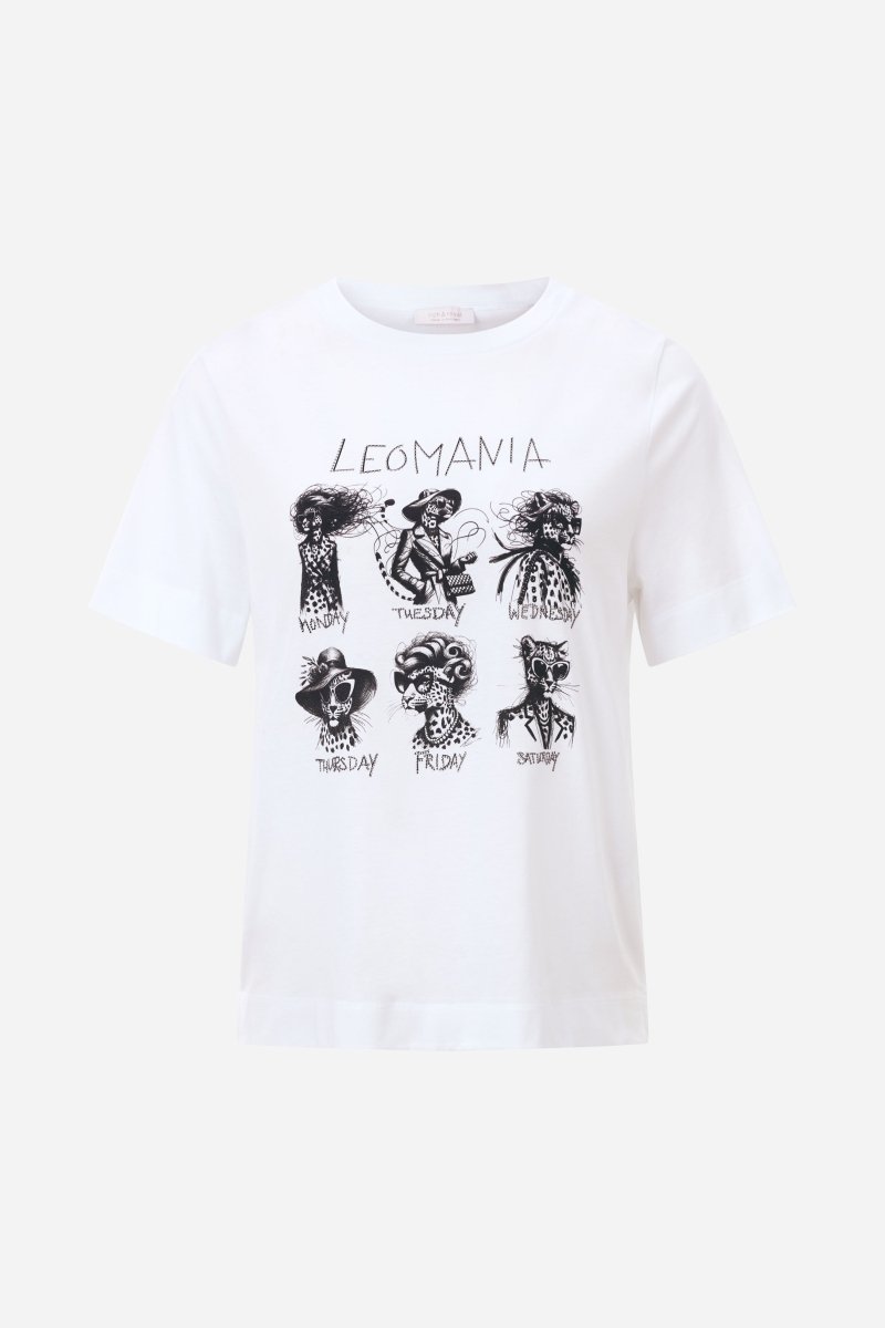 Weißes T-Shirt mit schwarzem Leo-Print-Rich & Royal