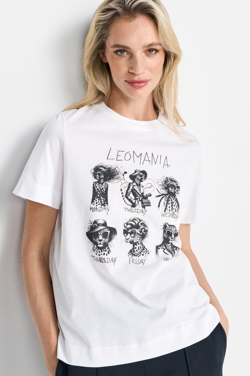 Weißes T-Shirt mit schwarzem Leo-Print-Rich & Royal