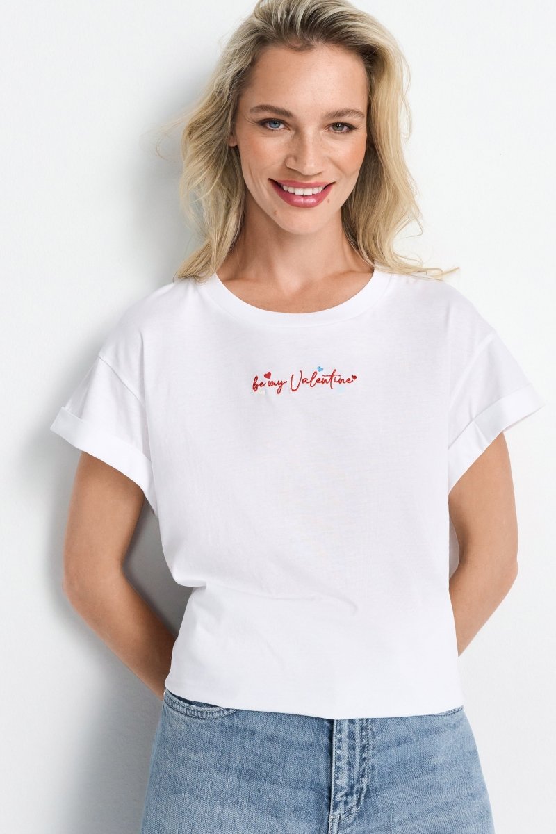 Weißes T-Shirt mit Schriftzug-Stickerei-Rich & Royal