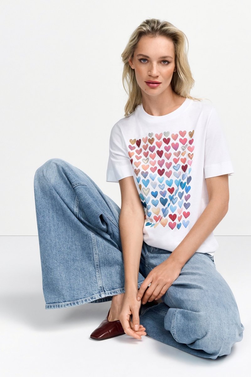 T-Shirt mit strassverziertem Herz-Print-Rich & Royal