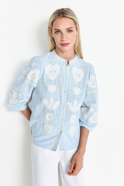 Light blue blouse with folklore embroidery | Rich & Royal