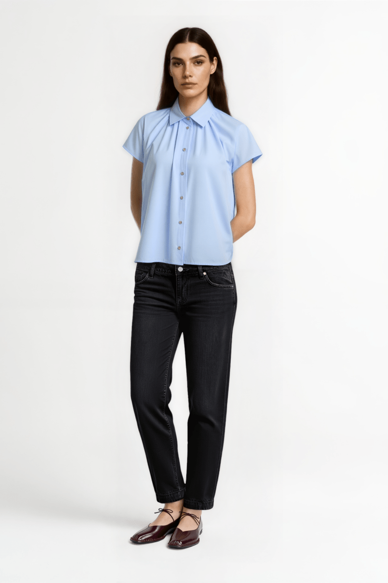 Weite Kurzarmbluse mit Hemdkragen-Rich & Royal