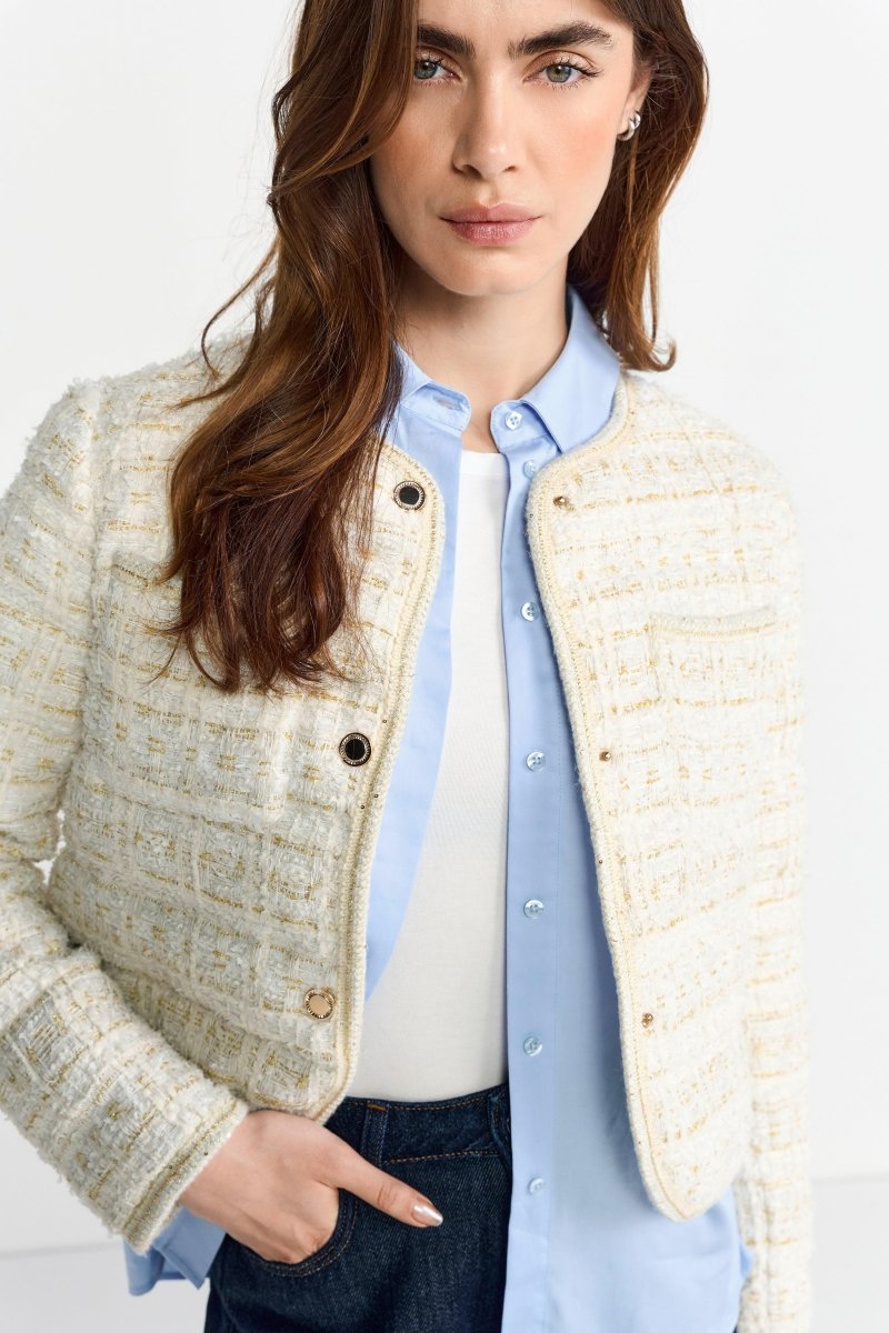Cremefarbene Bouclé-Jacke-Rich & Royal
