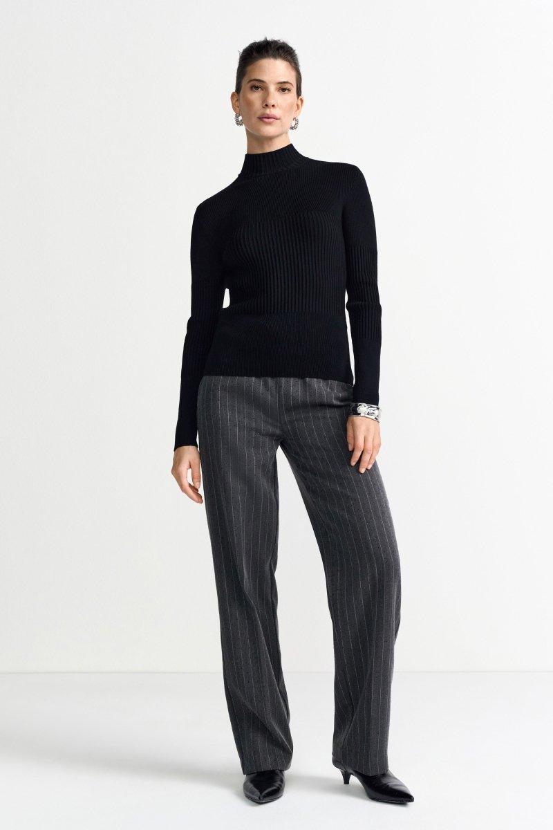 Rippstrickpullover mit Stehkragen-Rich & Royal