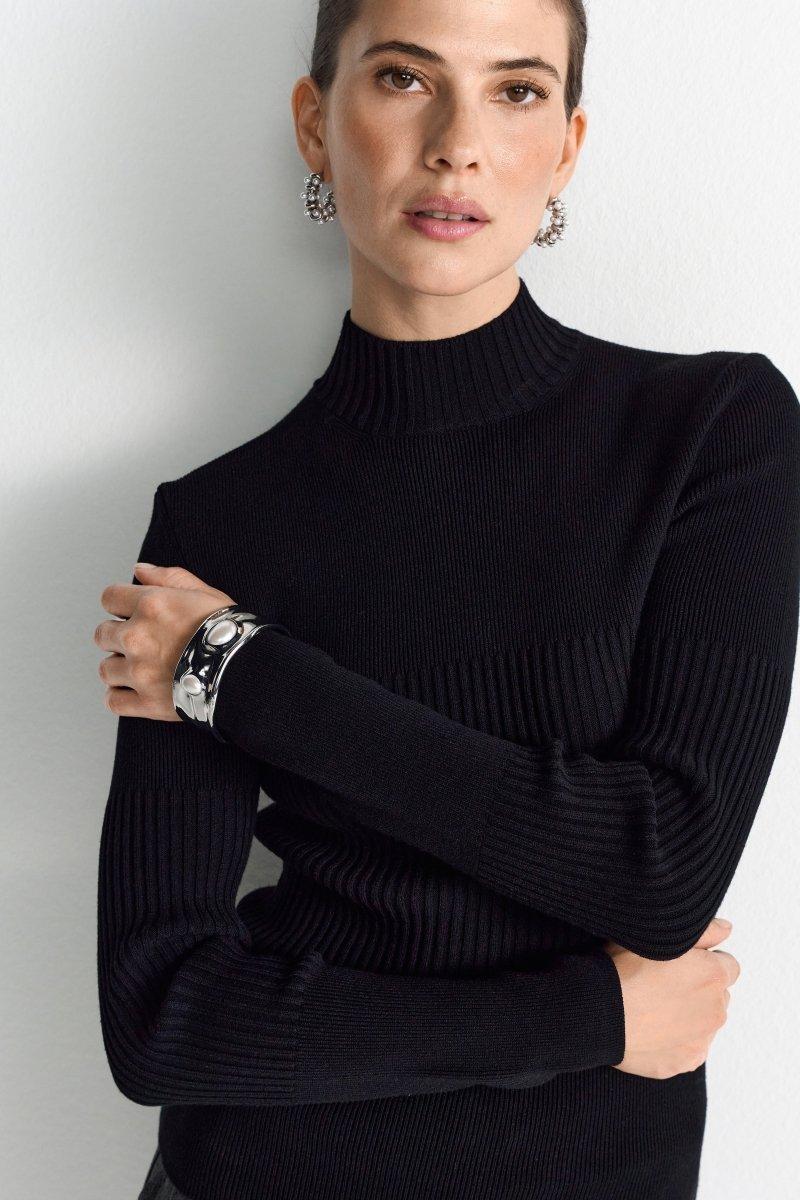 Rippstrickpullover mit Stehkragen-Rich & Royal