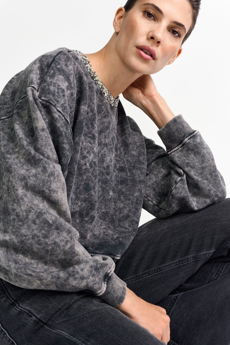 Sweatshirt mit Kristallkragen-Rich & Royal