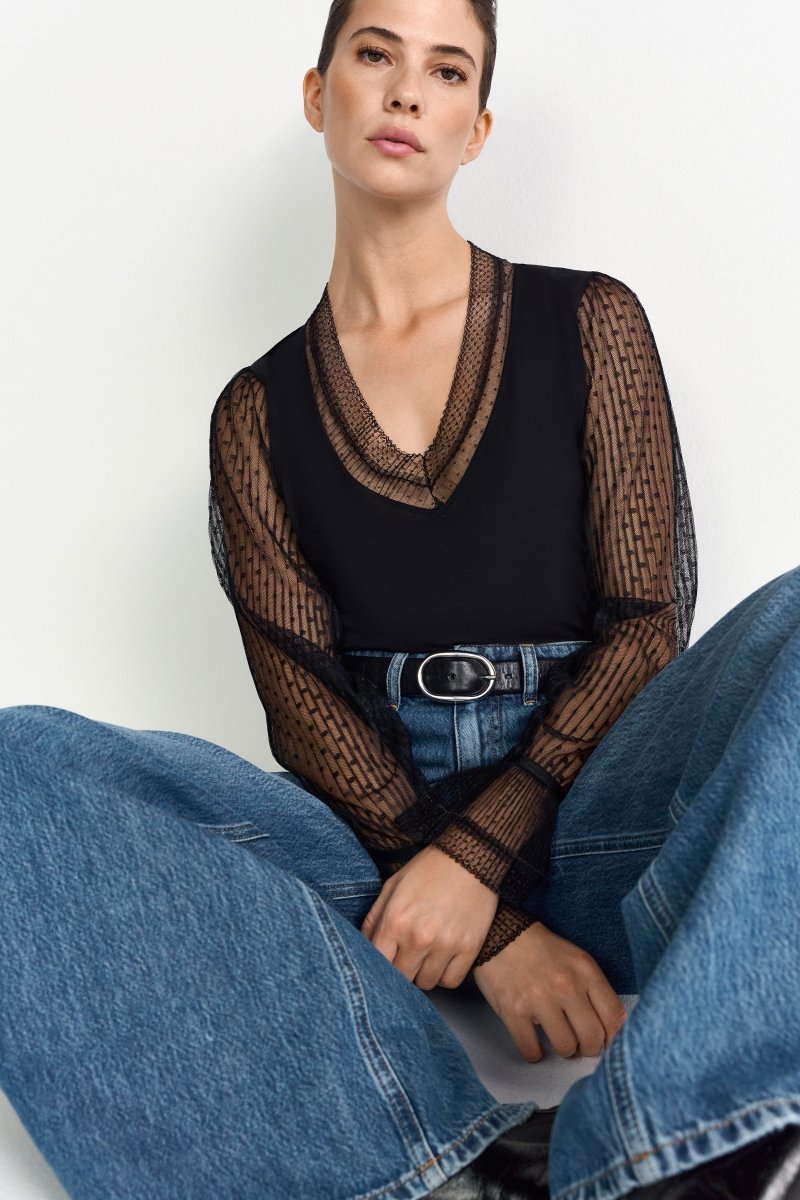 Longsleeve mit transparenten Ärmeln-Rich & Royal