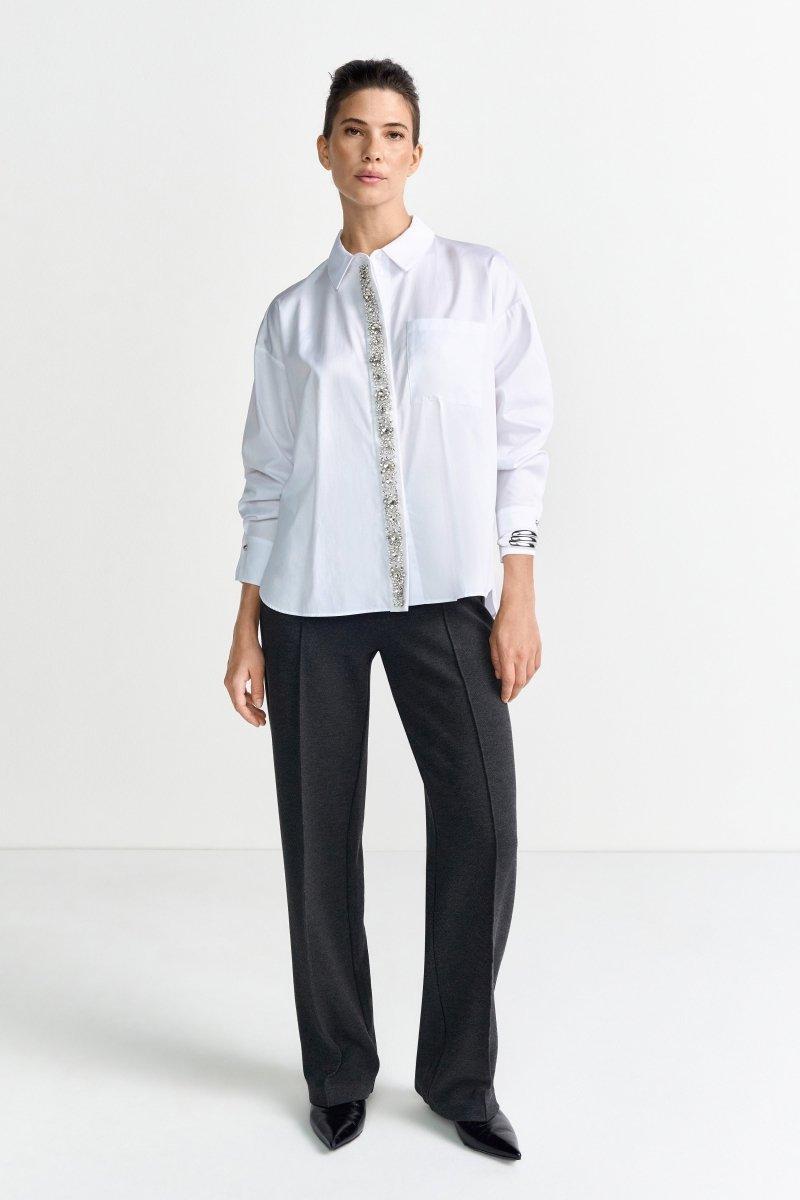 Weiße Bluse mit Strassknopfleiste-Rich & Royal