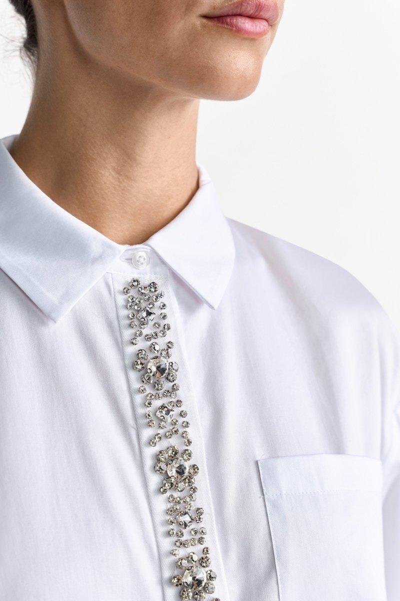 Weiße Bluse mit Strassknopfleiste-Rich & Royal