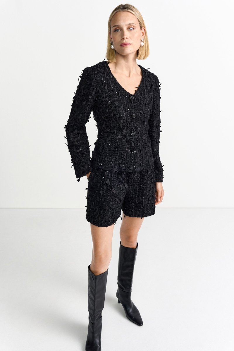 Schwarze Bouclé-Jacke-Rich & Royal