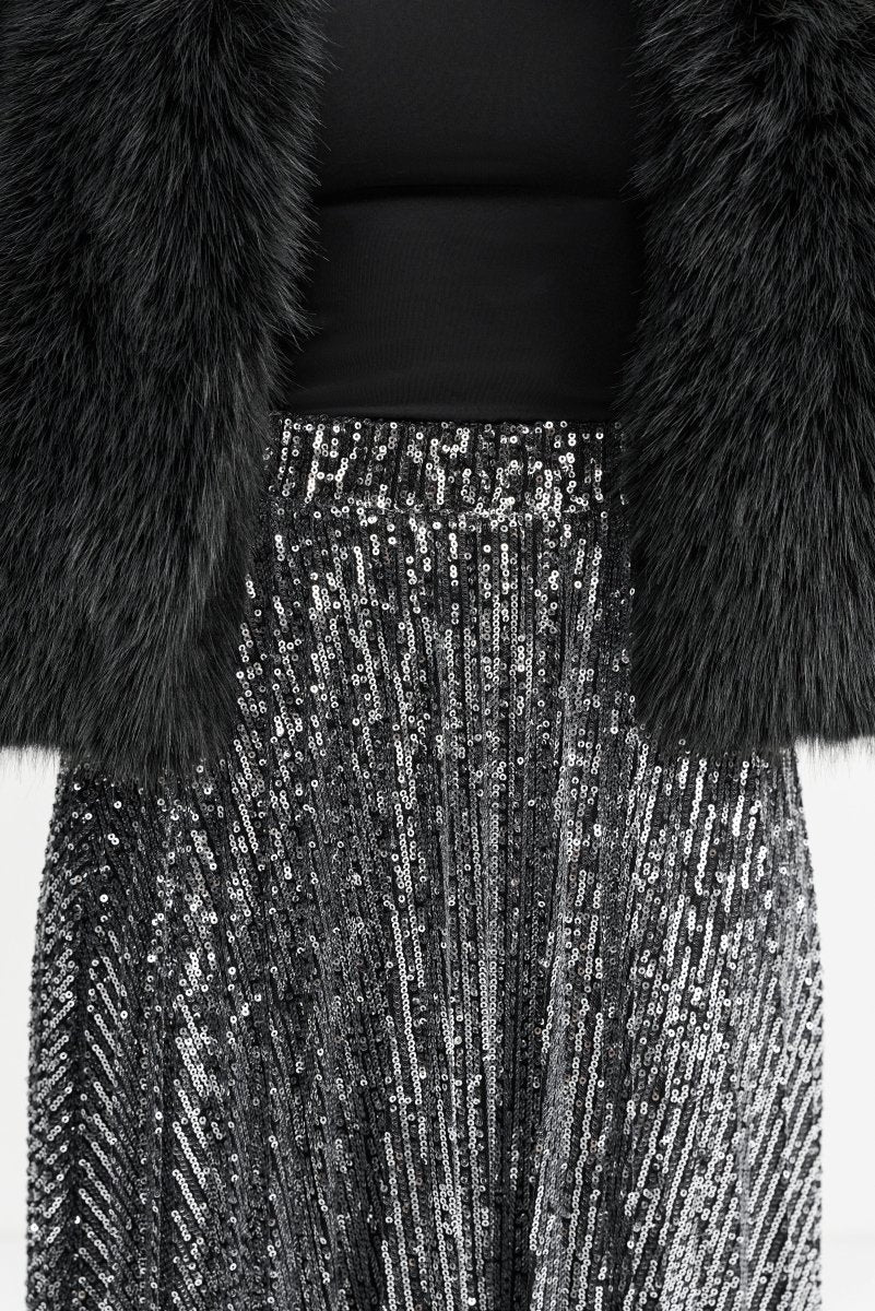 Silberner Pailletten-Midirock-Rich & Royal