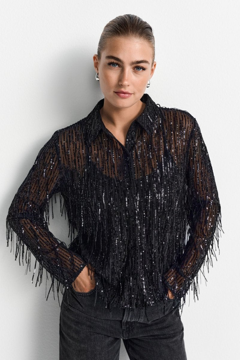 Glitzer-Bluse mit Hemdkragen-Rich & Royal