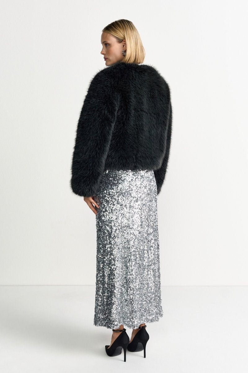 Schwarze Faux-Fur-Jacke-Rich & Royal