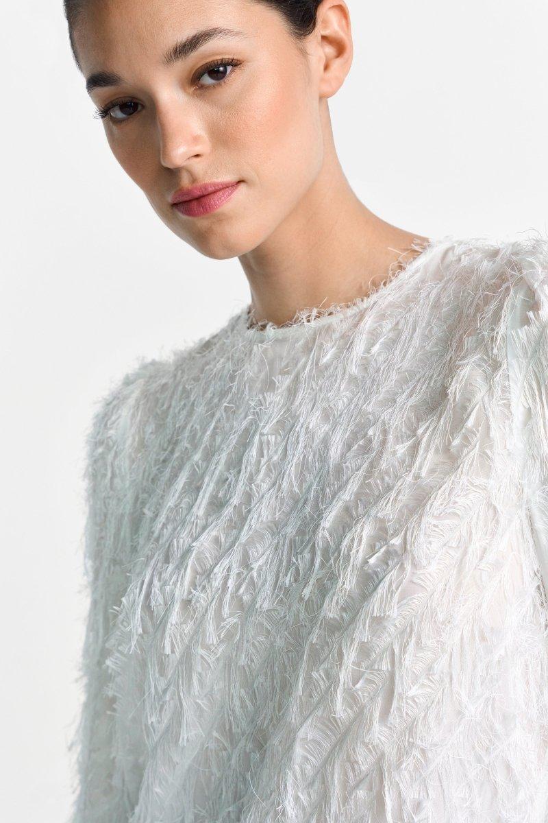 Weiße Chiffonbluse mit Fransen-Rich & Royal