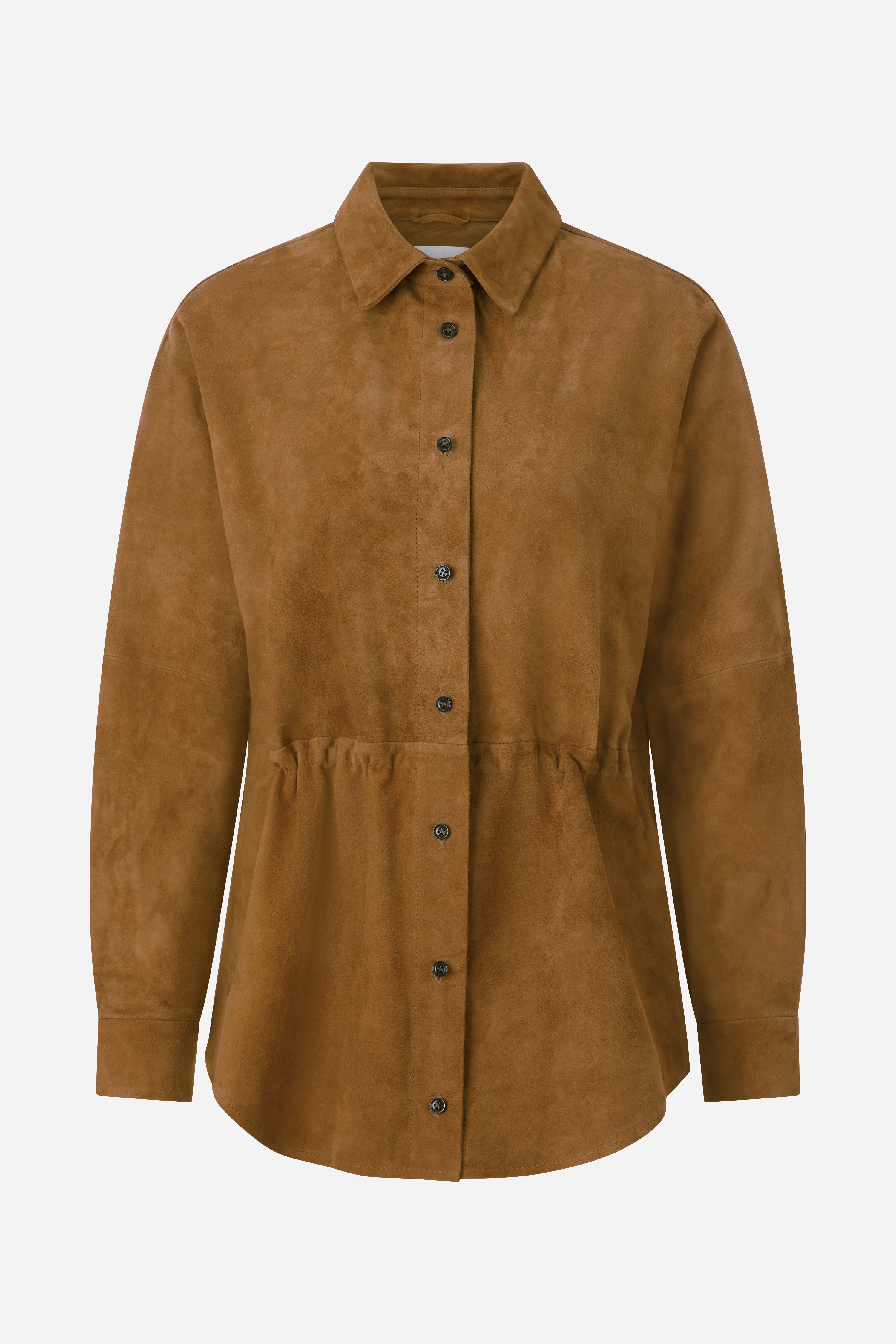 Cognacbraune Hemdjacke aus Velours-Rich & Royal