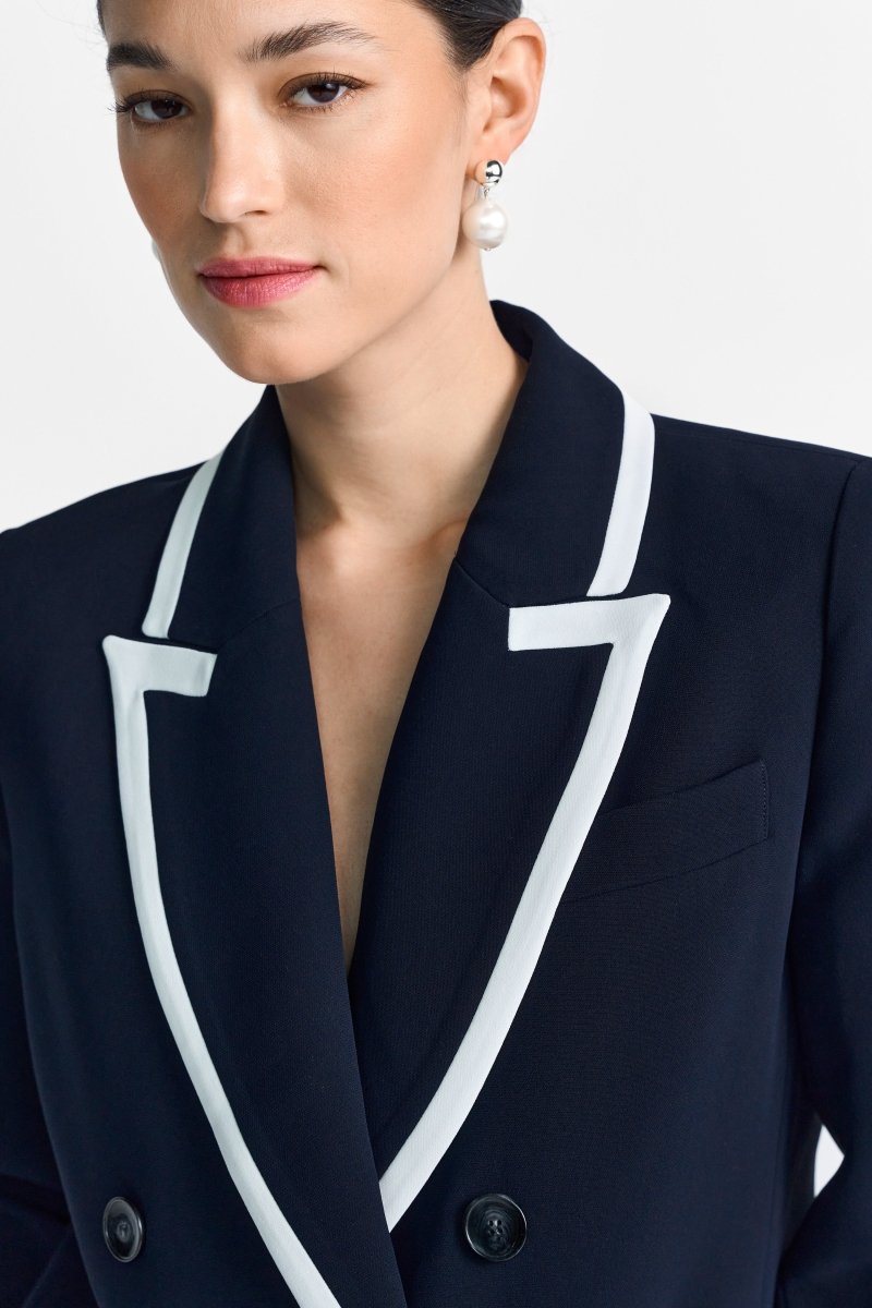 Marineblauer Blazer mit Kontrastpaspel-Rich & Royal