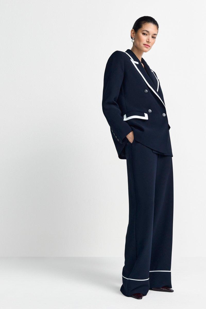 Marineblauer Blazer mit Kontrastpaspel-Rich & Royal