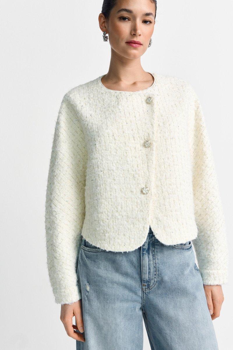 Kurze Bouclé-Jacke in Cremeweiß-Rich & Royal