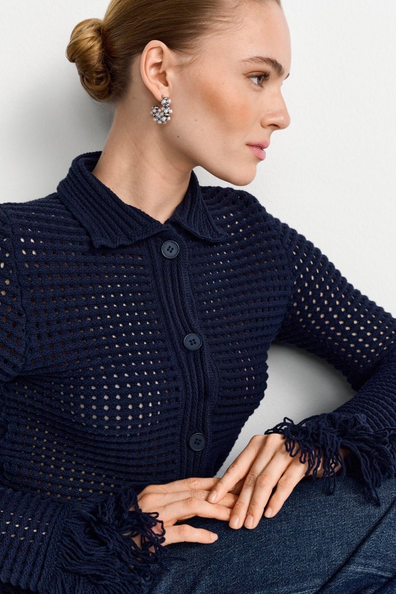 Häkel-Cardigan mit Hemdkragen-Rich & Royal