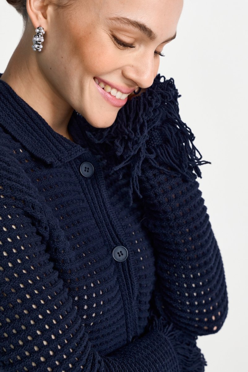 Häkel-Cardigan mit Hemdkragen-Rich & Royal