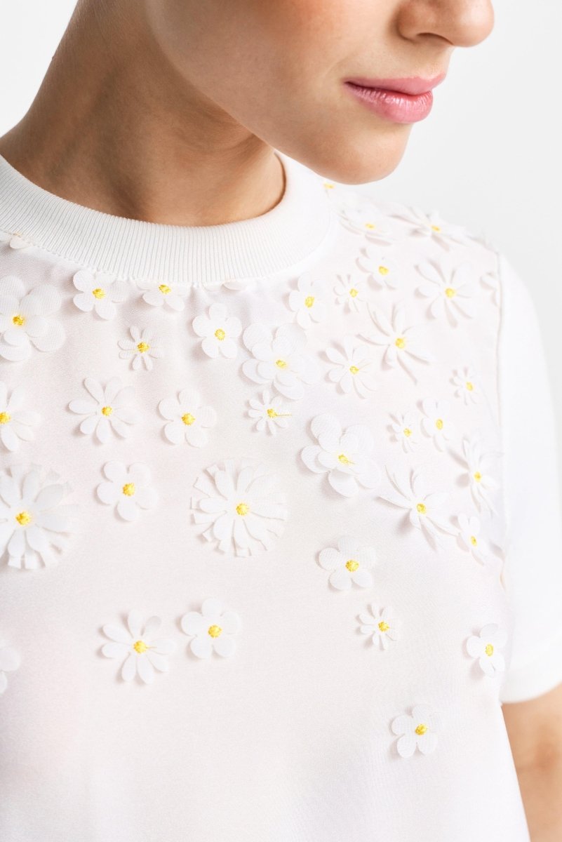 Kurzarmshirt mit Blütenapplikationen-Rich & Royal