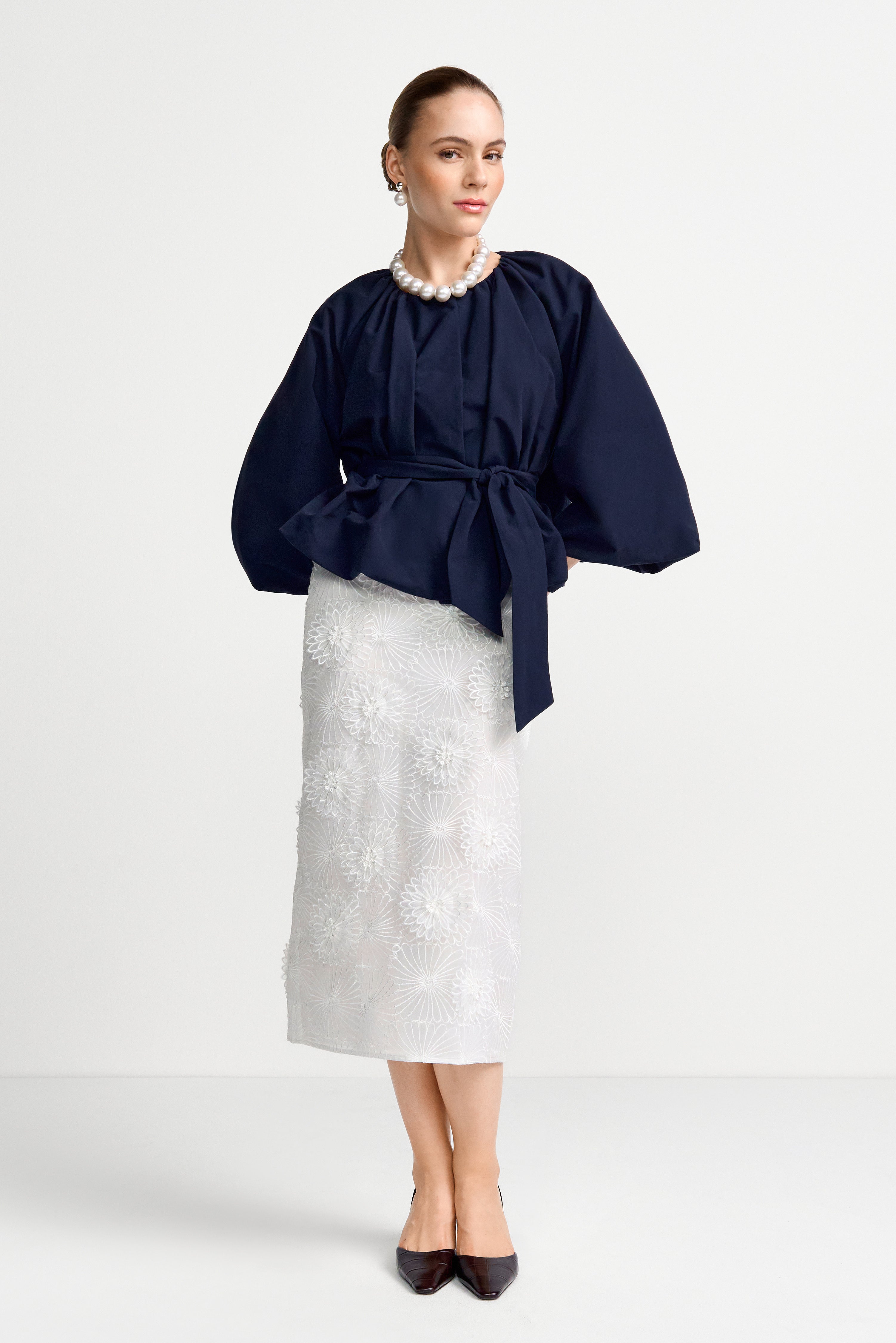 Bleistiftrock mit 3D-Blüten-Rich & Royal