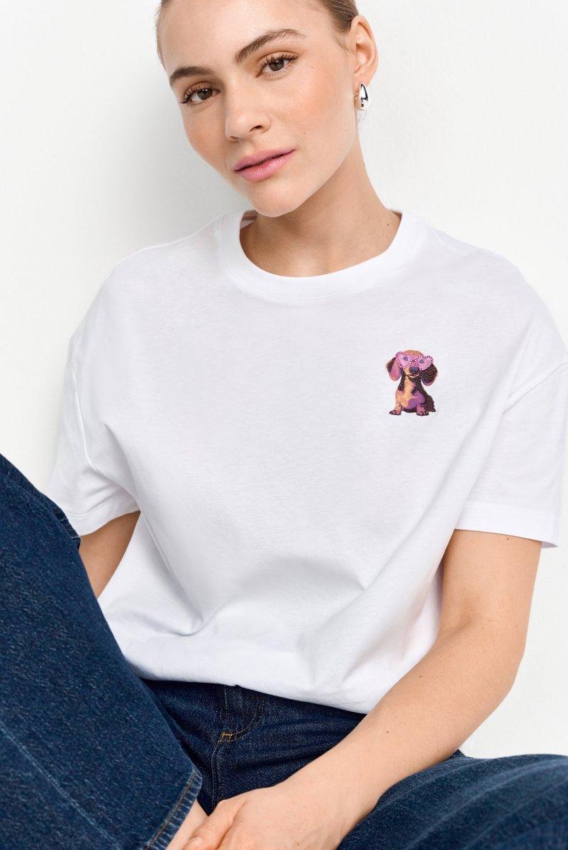 Weißes T-Shirt mit Strassdetails-Rich & Royal