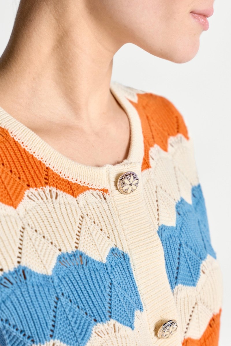 Bunter Ajourstrick-Cardigan-Rich & Royal