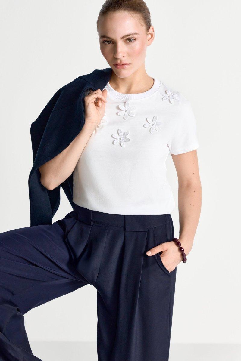 Weißes 3D-Blüten T-Shirt-Rich & Royal