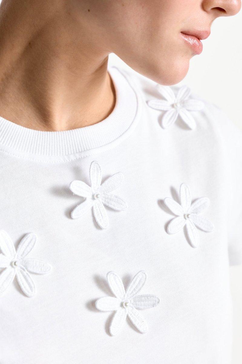 Weißes 3D-Blüten T-Shirt-Rich & Royal