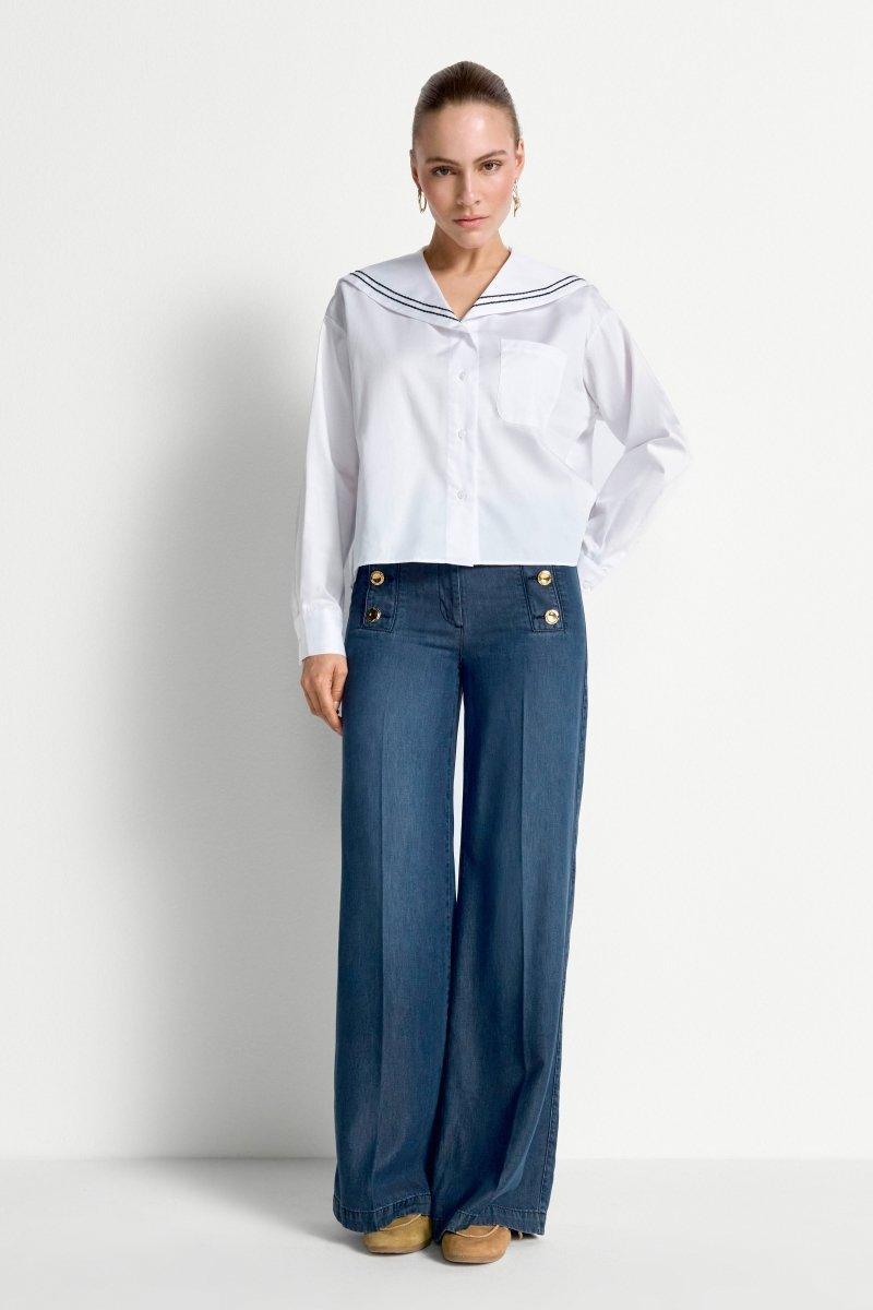 Cropped Sailor Blouse - Look-Rich & Royal
