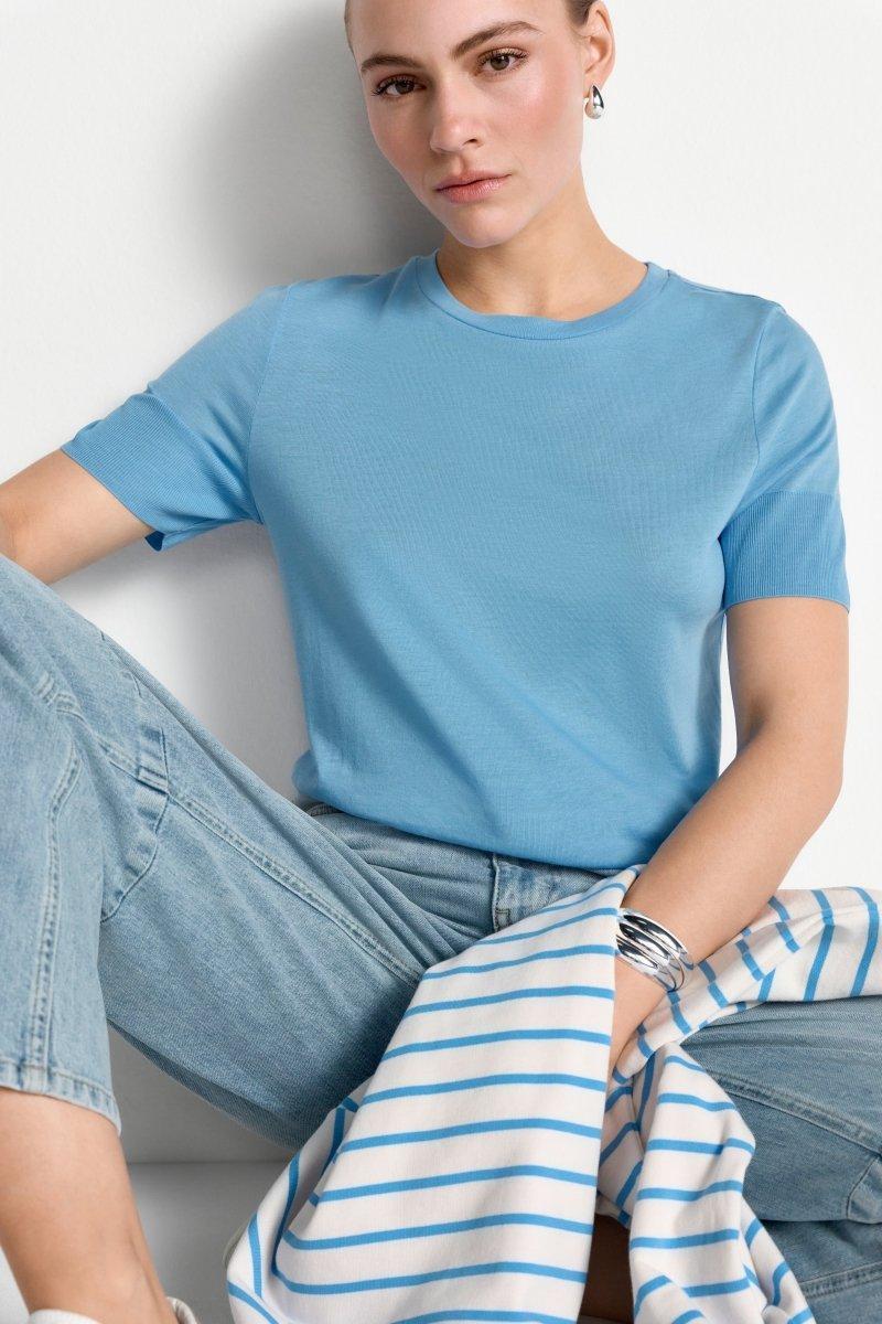 T-Shirt mit gerippten Ärmelabschlüssen-Rich & Royal