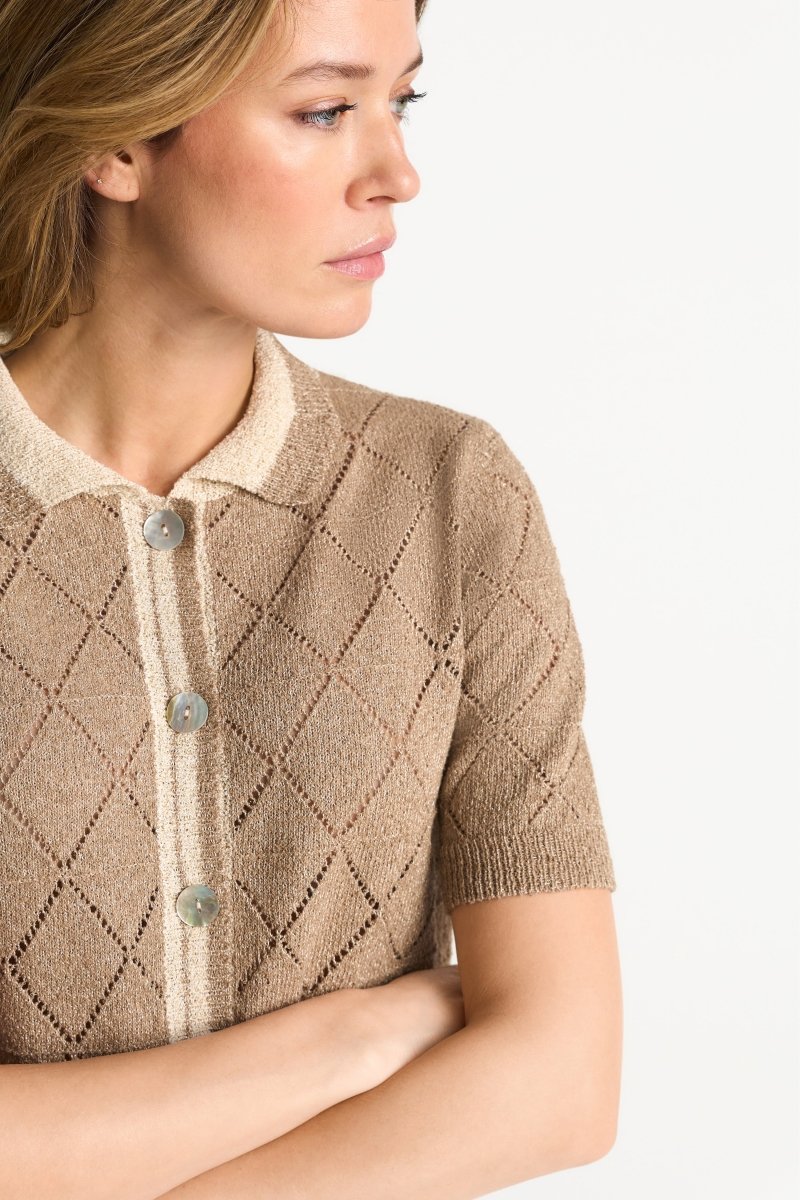 Ajour-Cardigan mit Polokragen-Rich & Royal