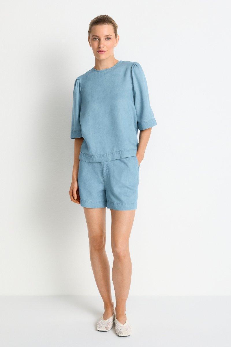 Kurzarmbluse im Denim-Look-Rich & Royal