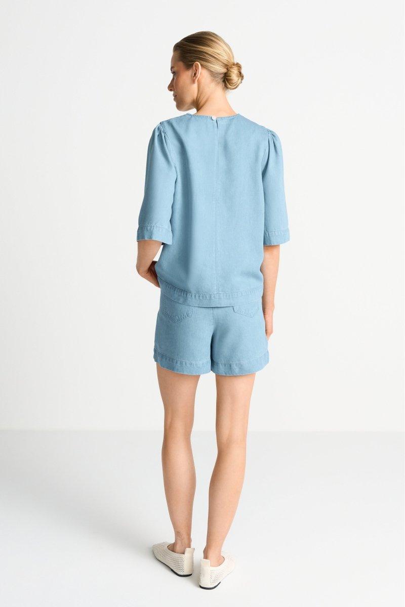 Kurzarmbluse im Denim-Look-Rich & Royal