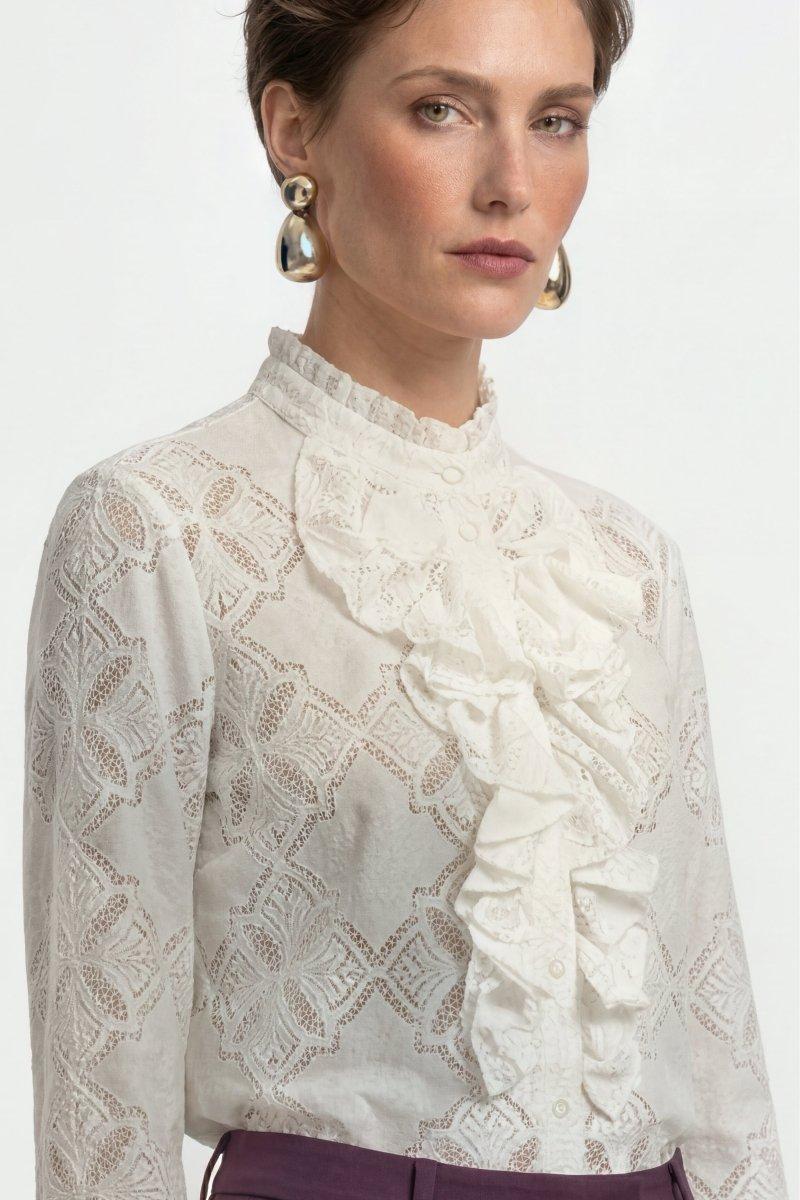 Weiße Bluse mit Volant-Rich & Royal