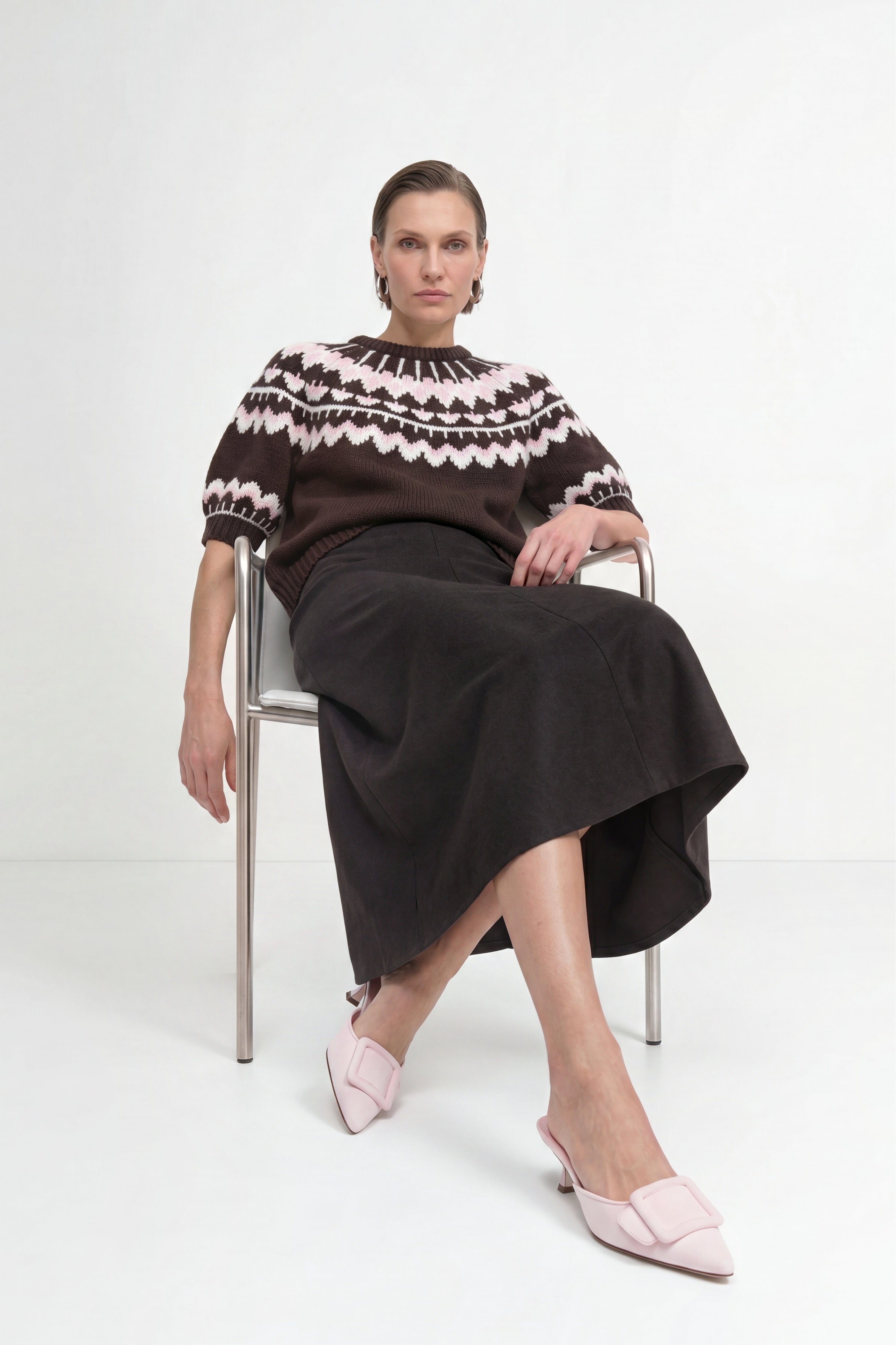 Kurzarm-Wollpullover mit Jacquardmuster-Rich & Royal