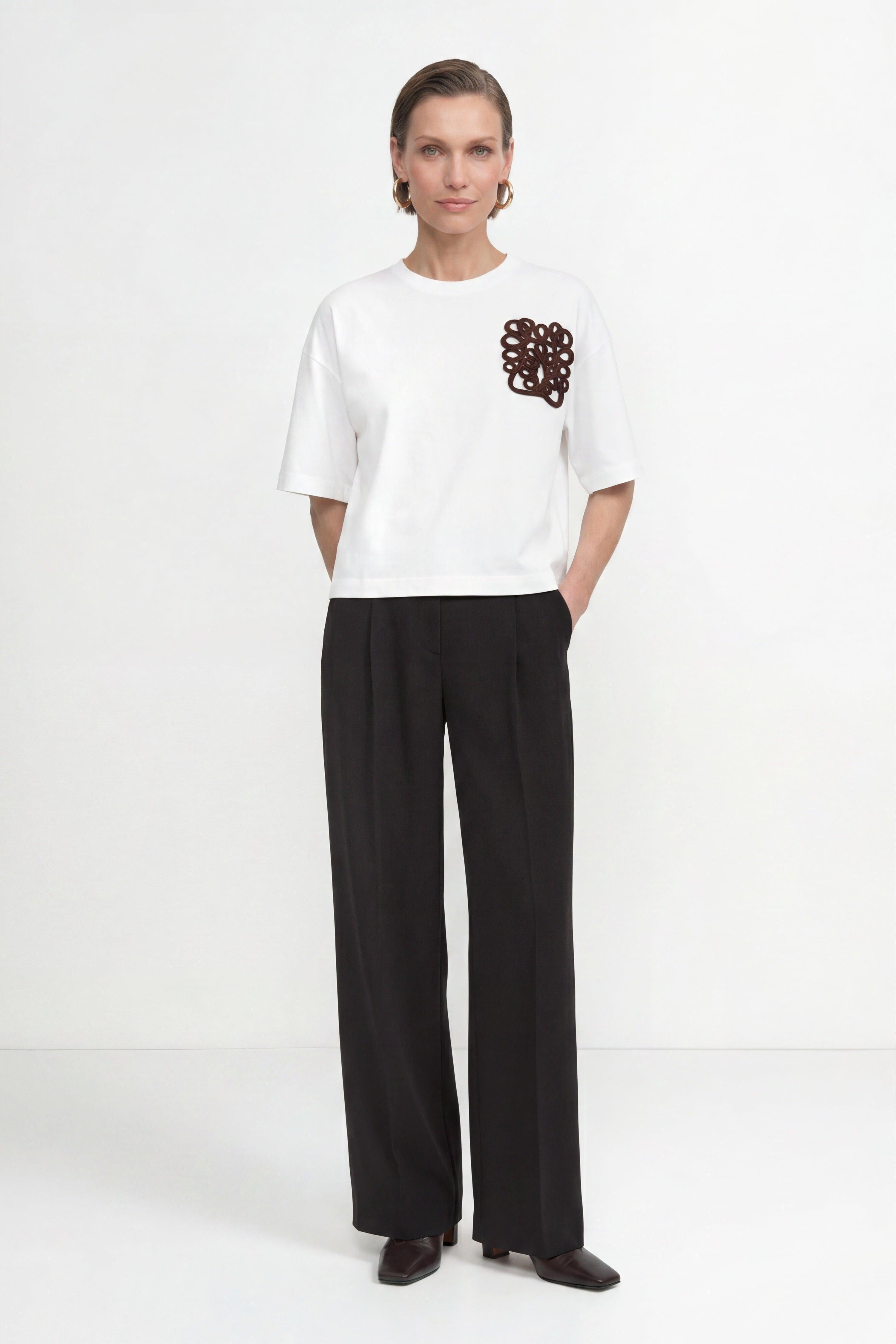 Cropped Baumwoll-T-Shirt mit 3D-Applikation-Rich & Royal