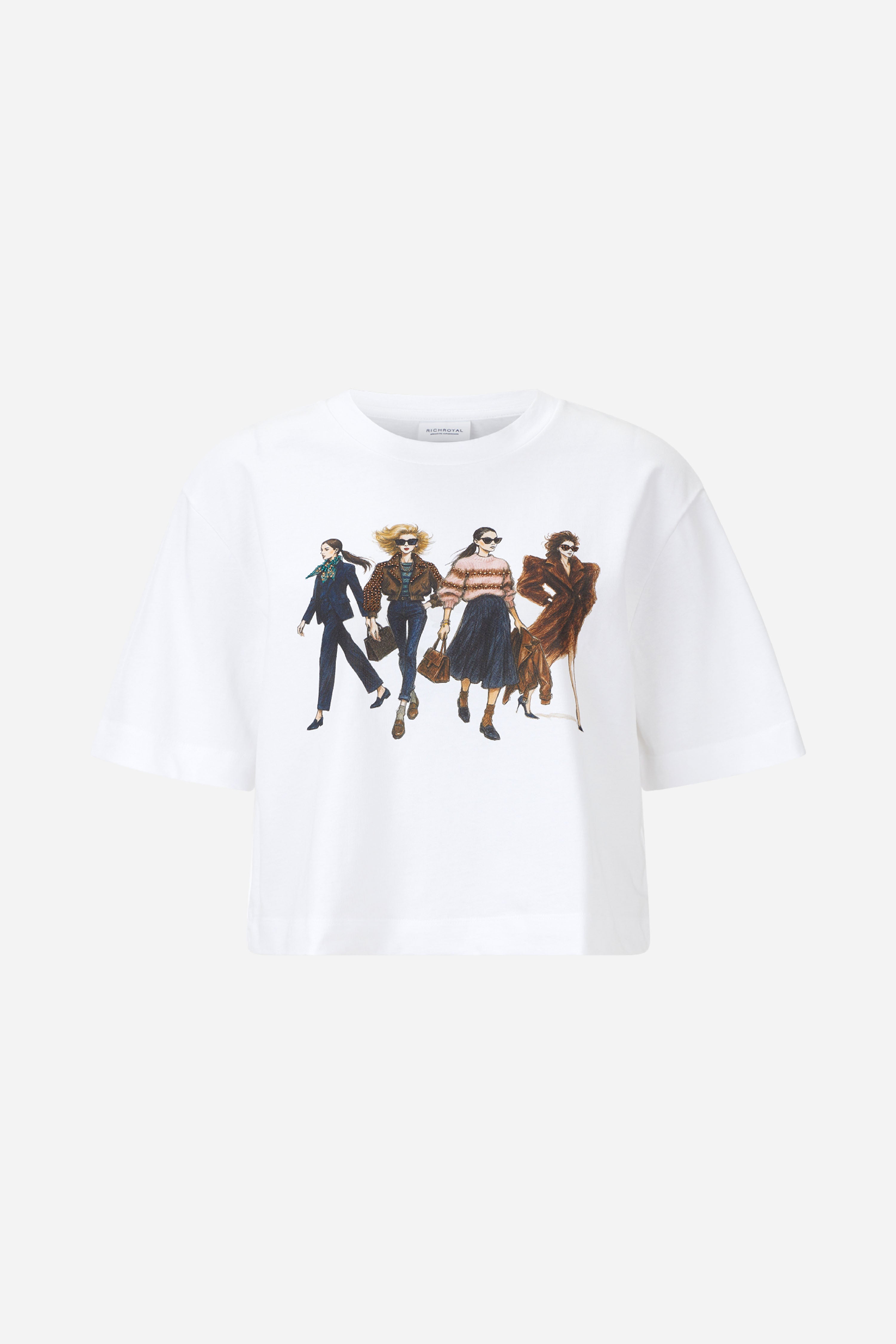 Weißes Baumwoll-T-Shirt mit Fashion-Print-Rich & Royal