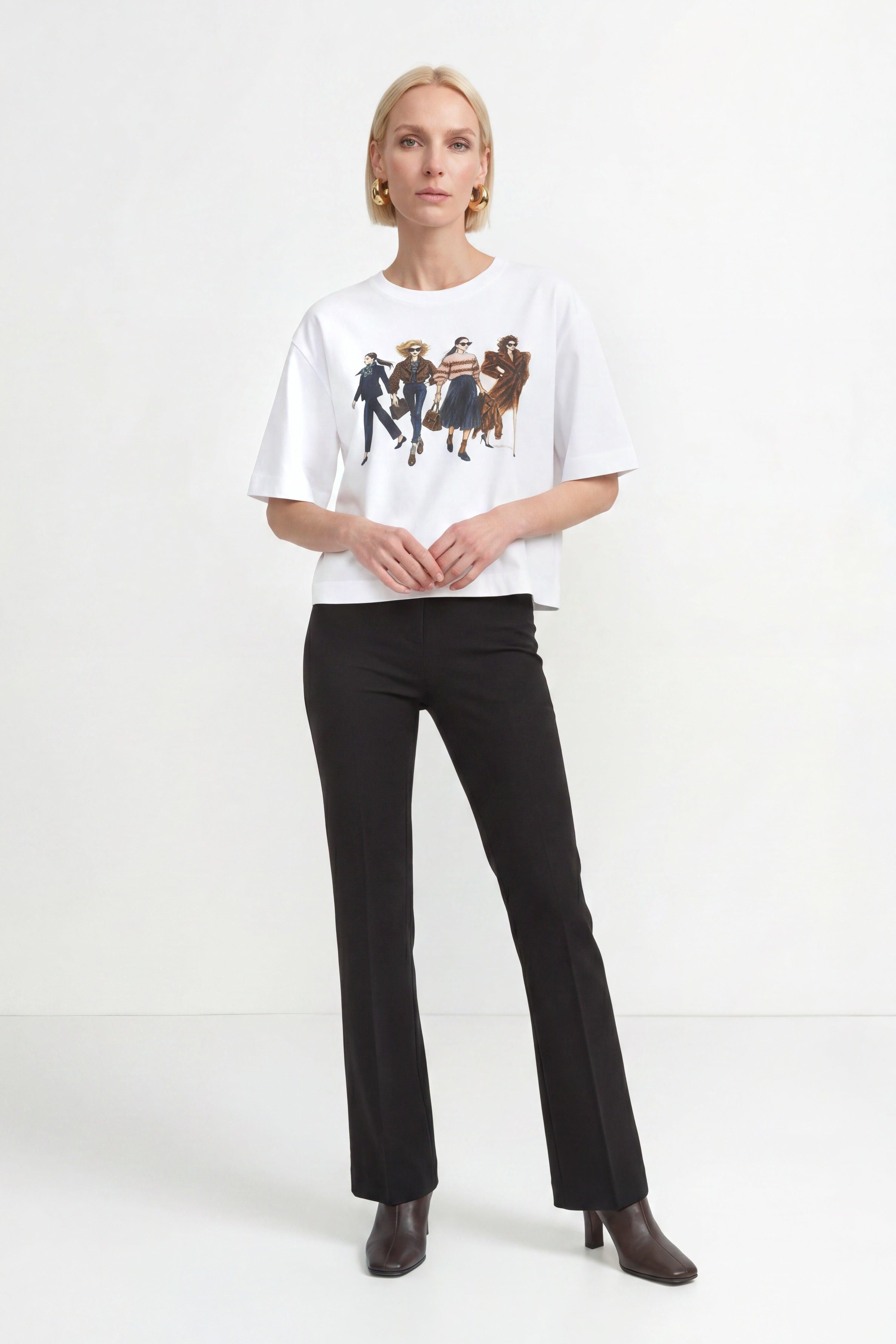 Weißes Baumwoll-T-Shirt mit Fashion-Print-Rich & Royal