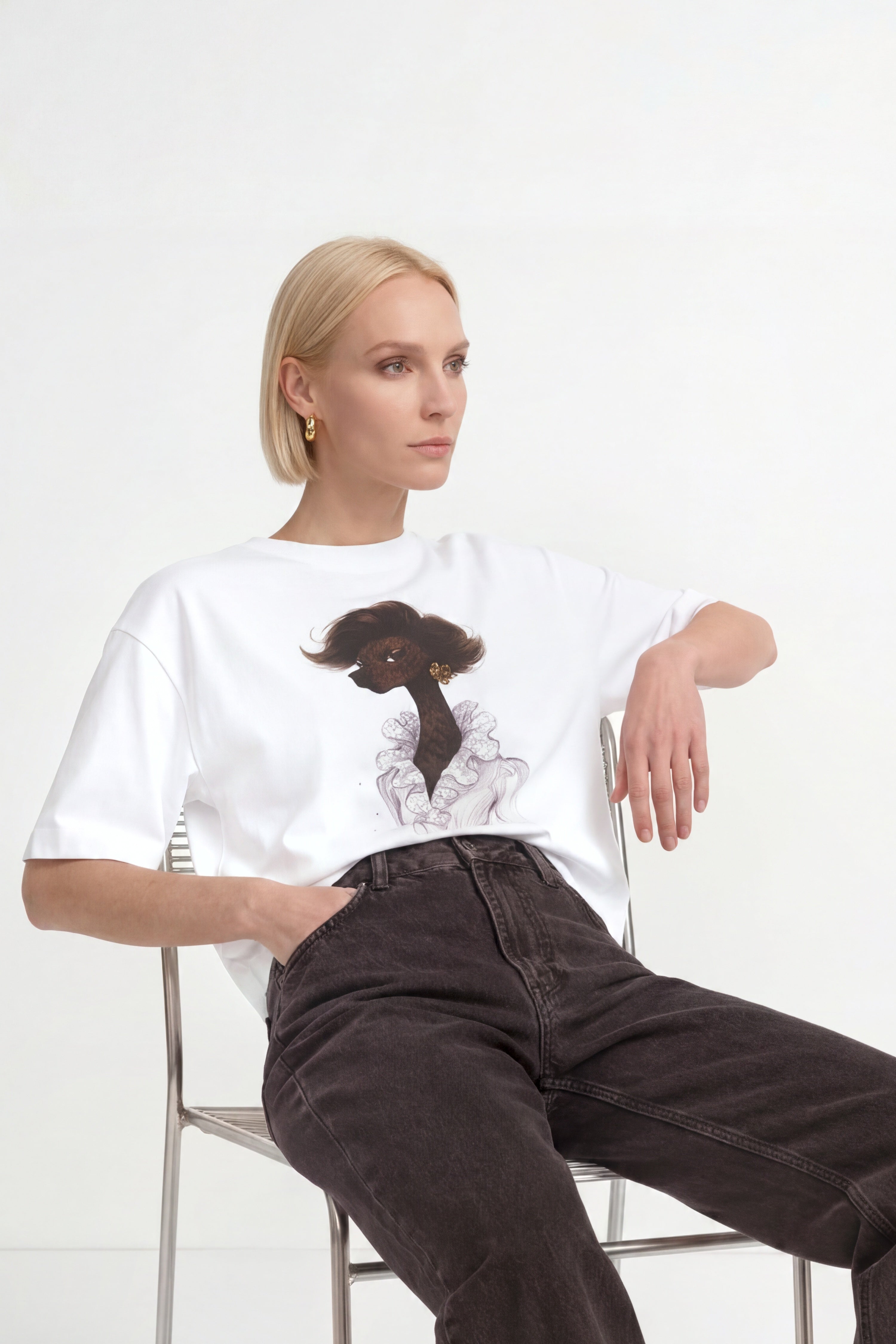Baumwoll-T-Shirt mit Modeillustration-Rich & Royal