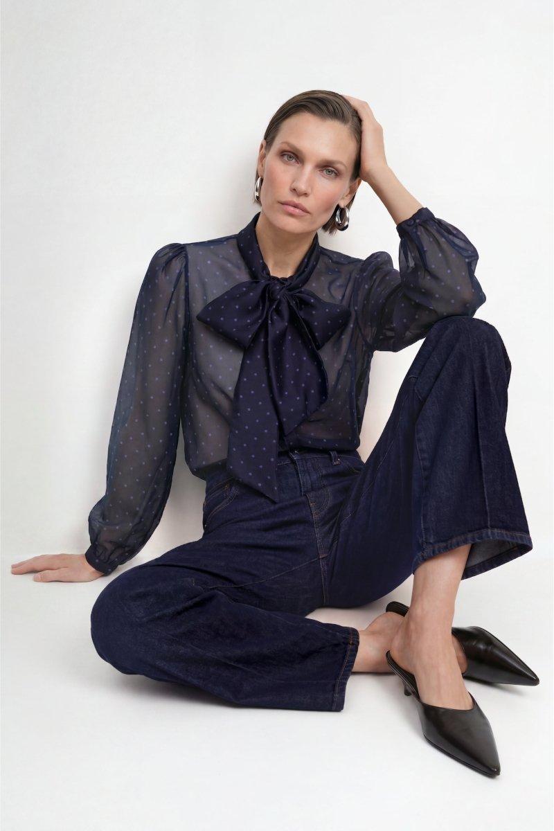 Schluppenbluse mit Punkte-Print-Rich & Royal